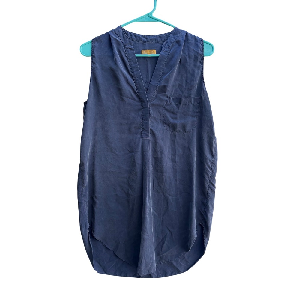 Minnie Rose 100% Silk Sleeveless Tunic Long Top Blue Size Small Mini Dress